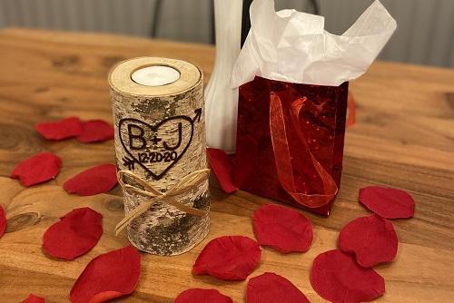 Custom Wood burned birch wood candle holder
