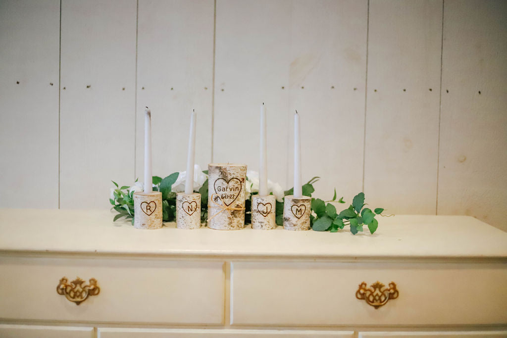 personalized birch wood candles