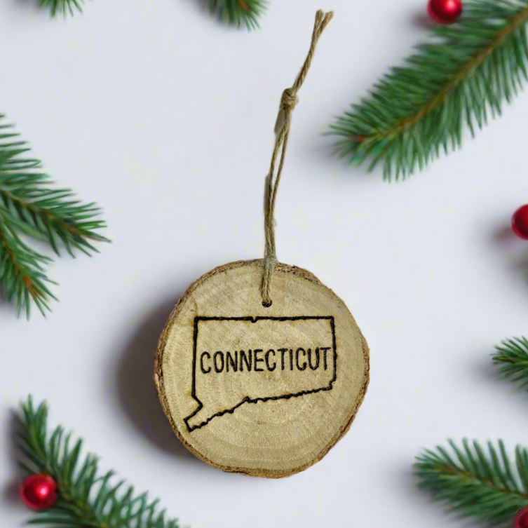 Hand-burned State Souvenir Wood Slice Ornament
