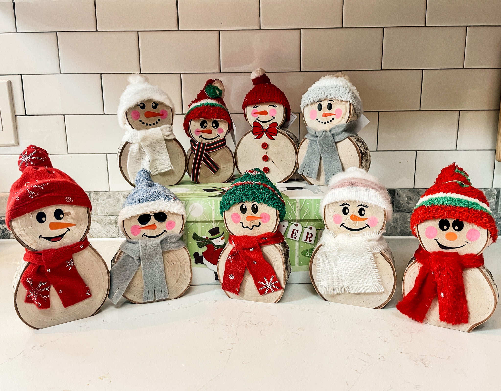 Handcrafted All Natural Birch Wood Snowmen