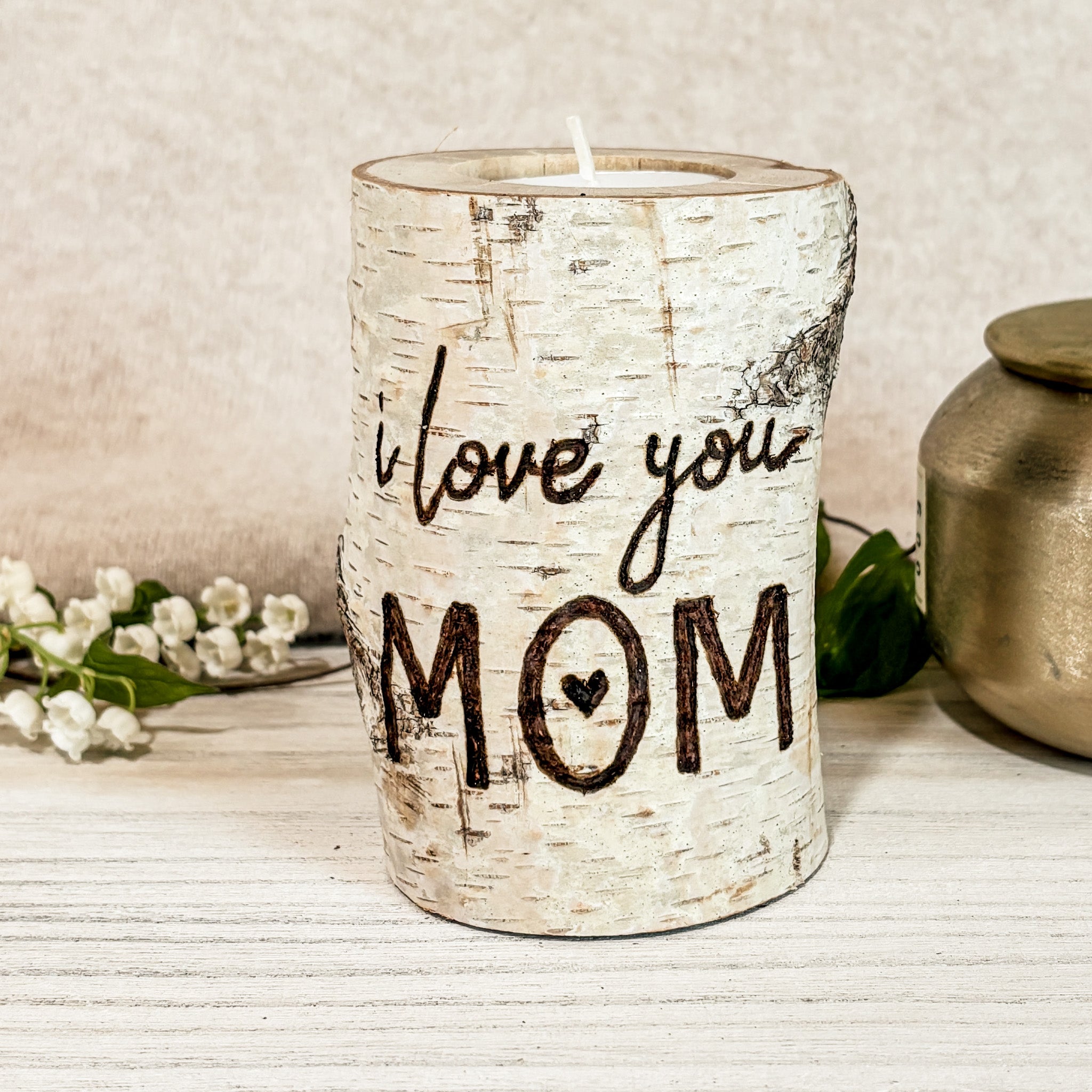 Handcrafted All Natural Birch Wood Candle - I Love You Mom