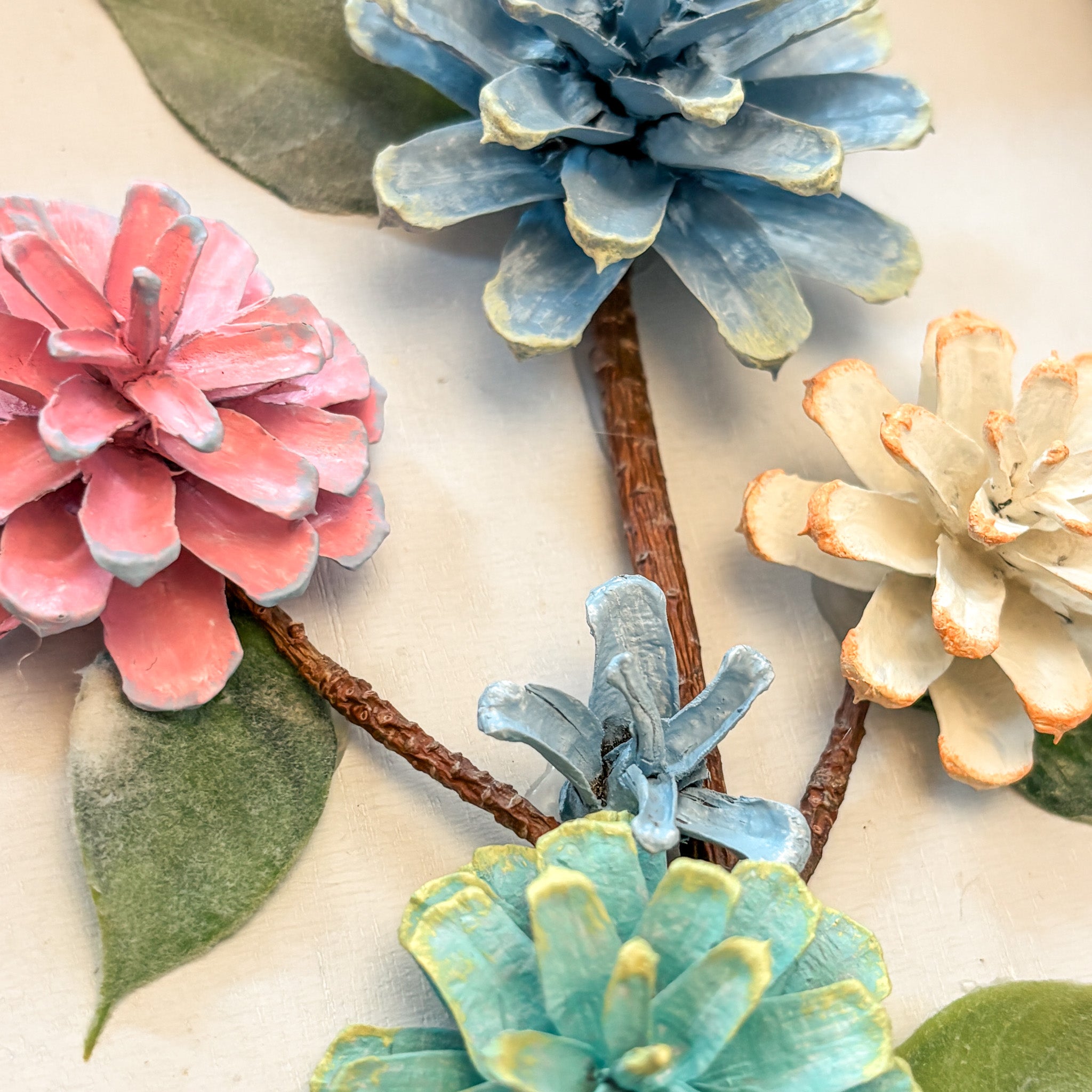 Nature-Inspired Flower Wall Art – Pinecone and Birch Handmade Piece