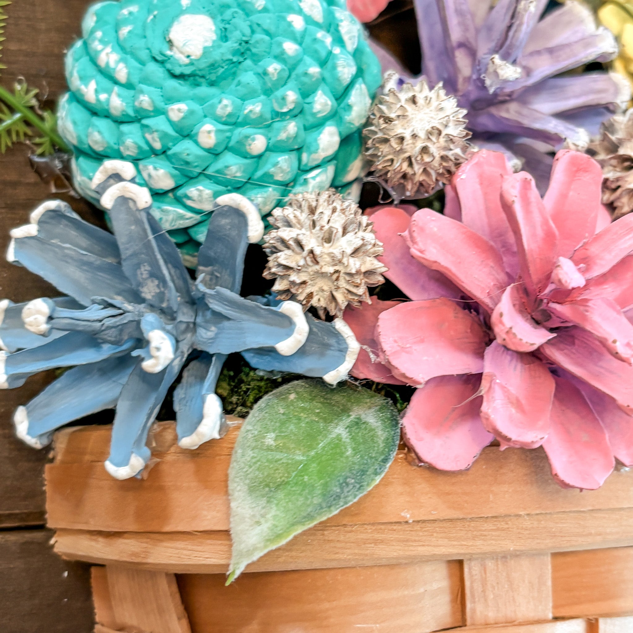 Nature-Inspired Flower Wall Art – Pinecone and Birch Handmade Piece