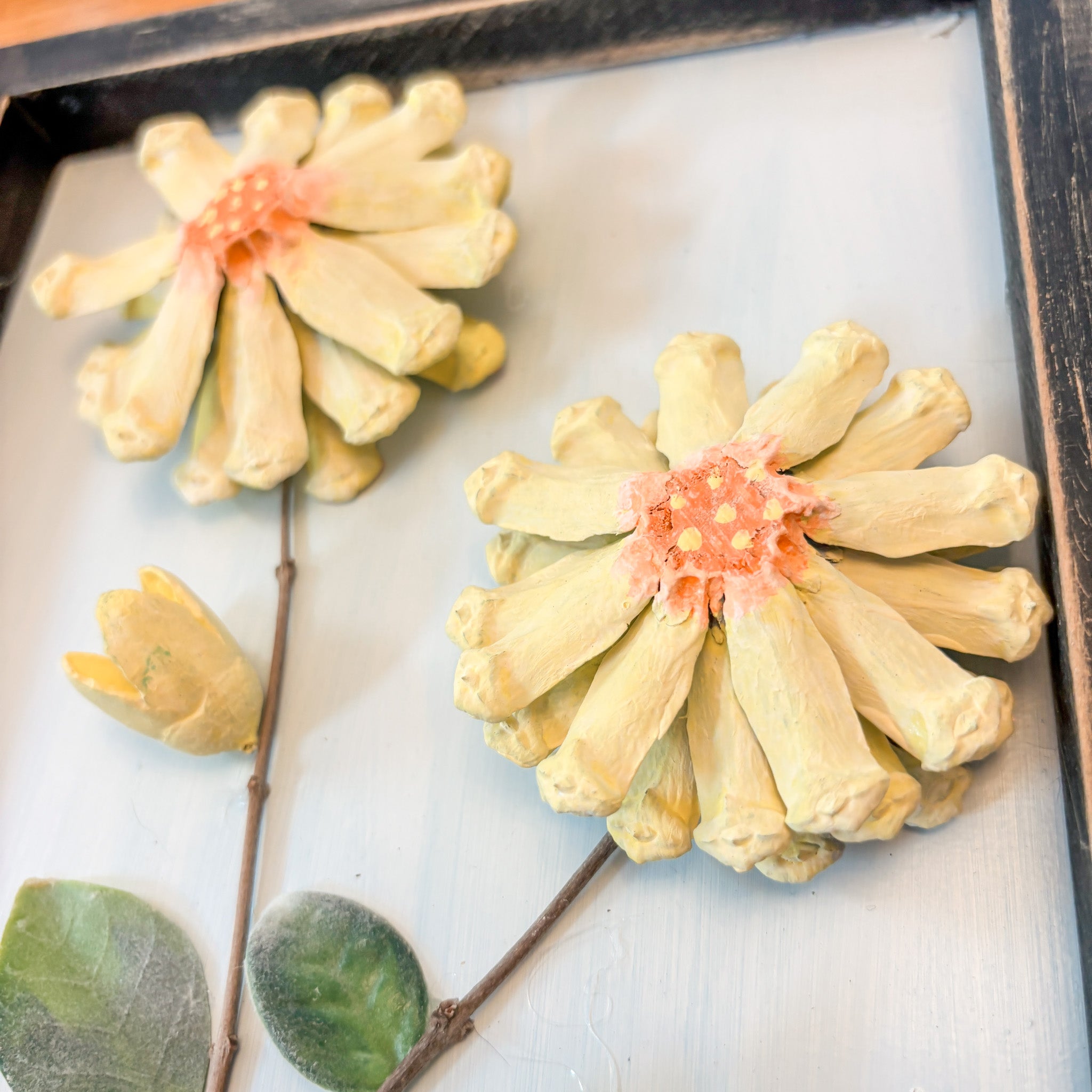 Nature-Inspired Flower Wall Art – Pinecone and Birch Handmade Piece