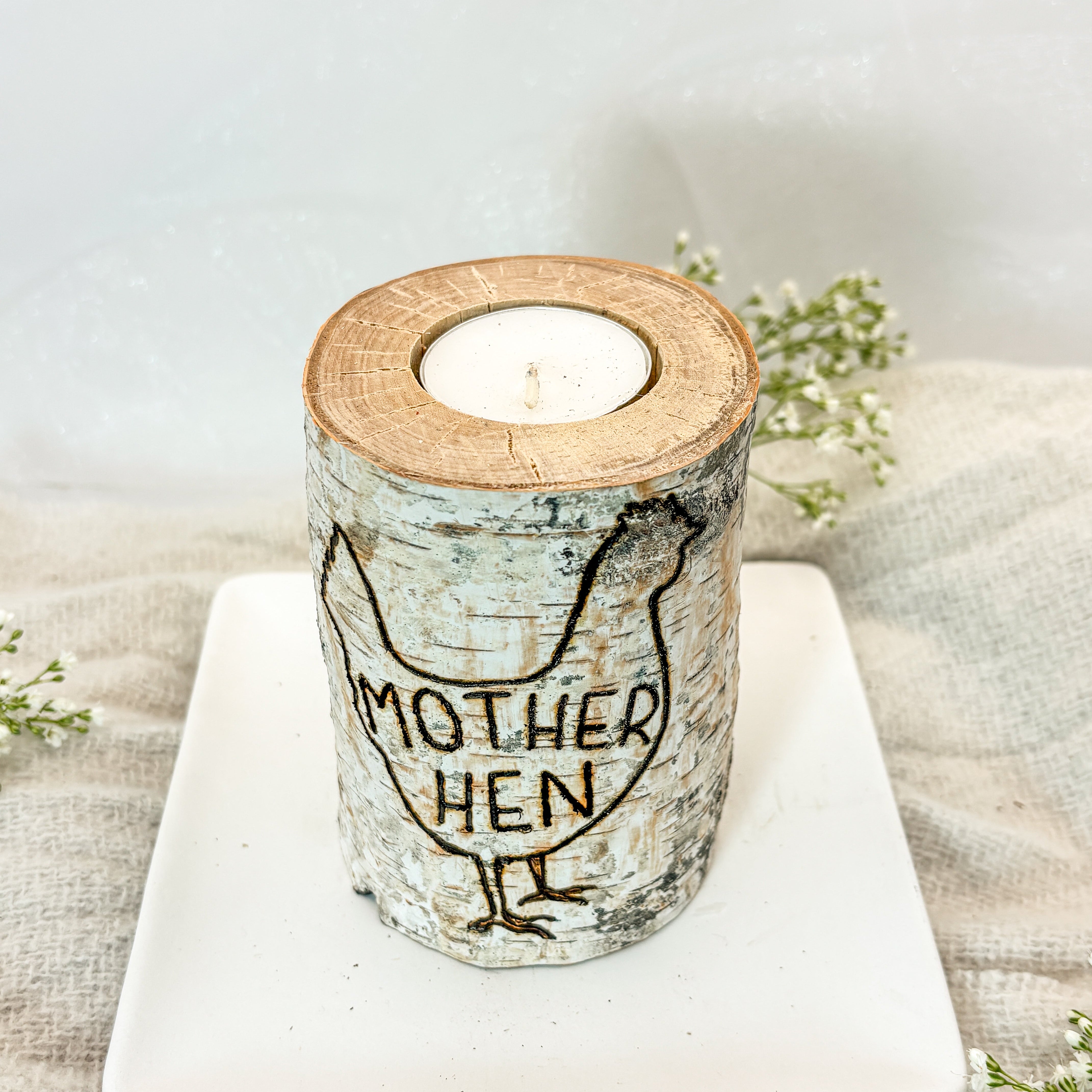 Handcrafted All Natural Birch Wood Candle - Mother Hen