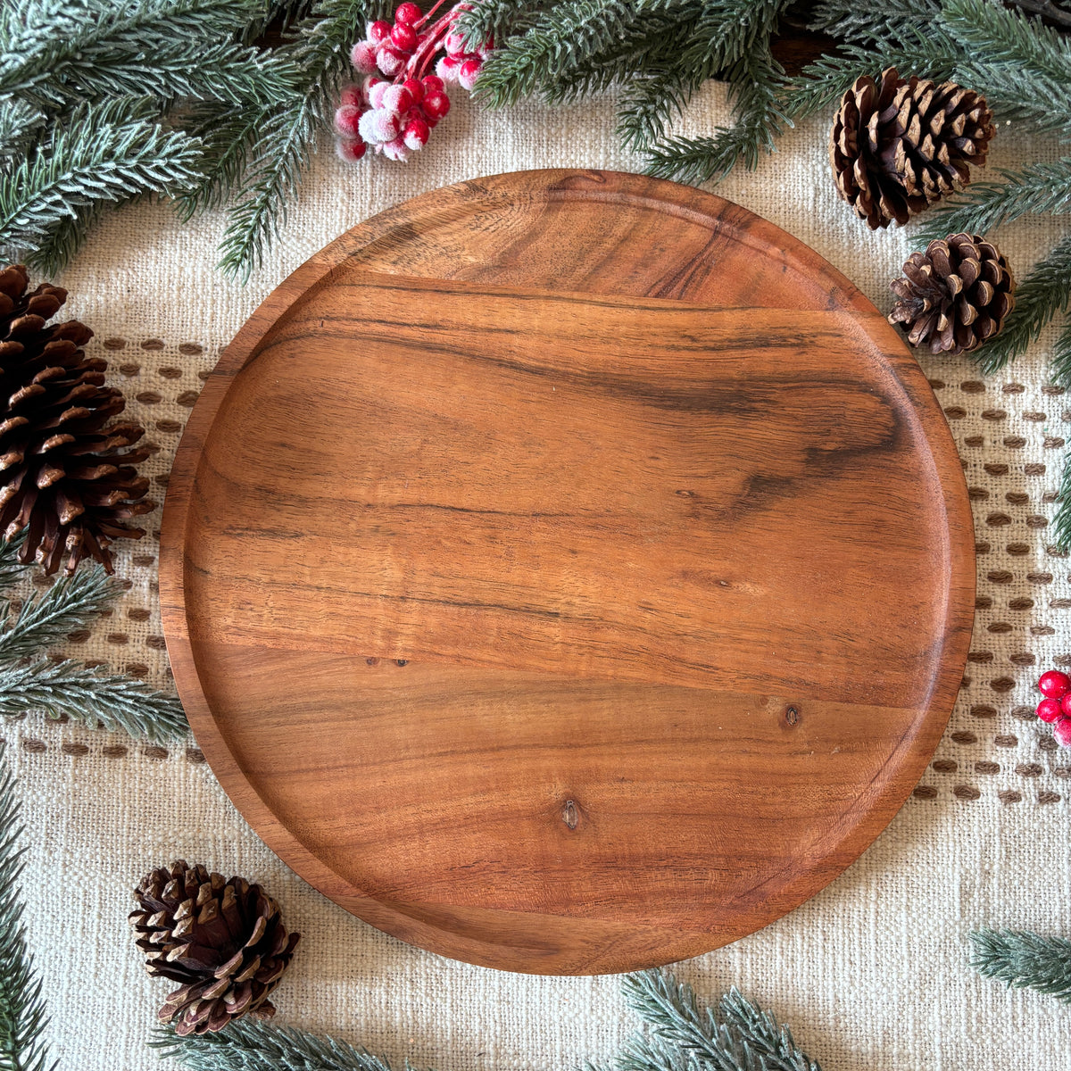 12-inch Rustic Wood Advent Wreath Display Tray