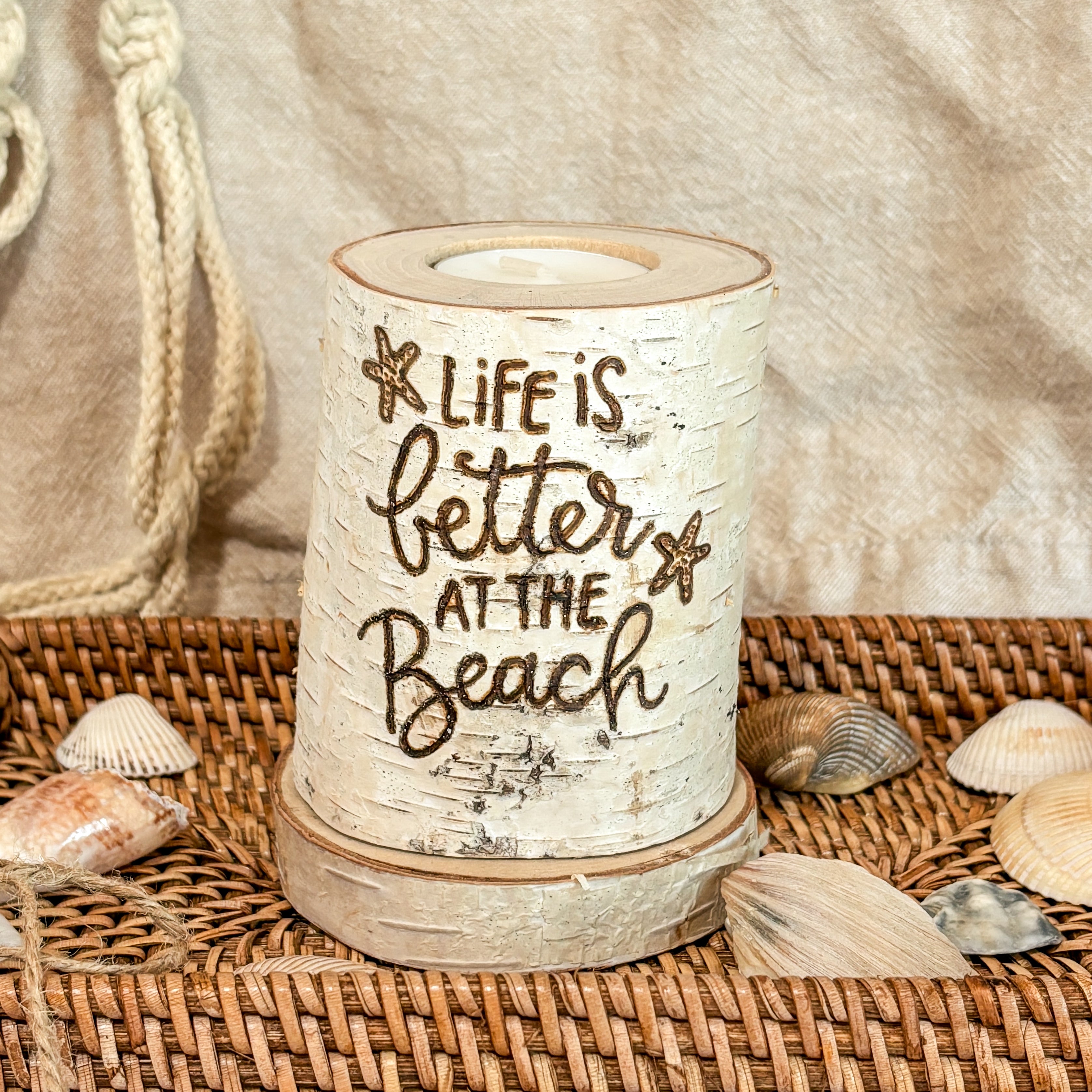Handcrafted All Natural Birch Wood Candle - Life's Better at the Beach