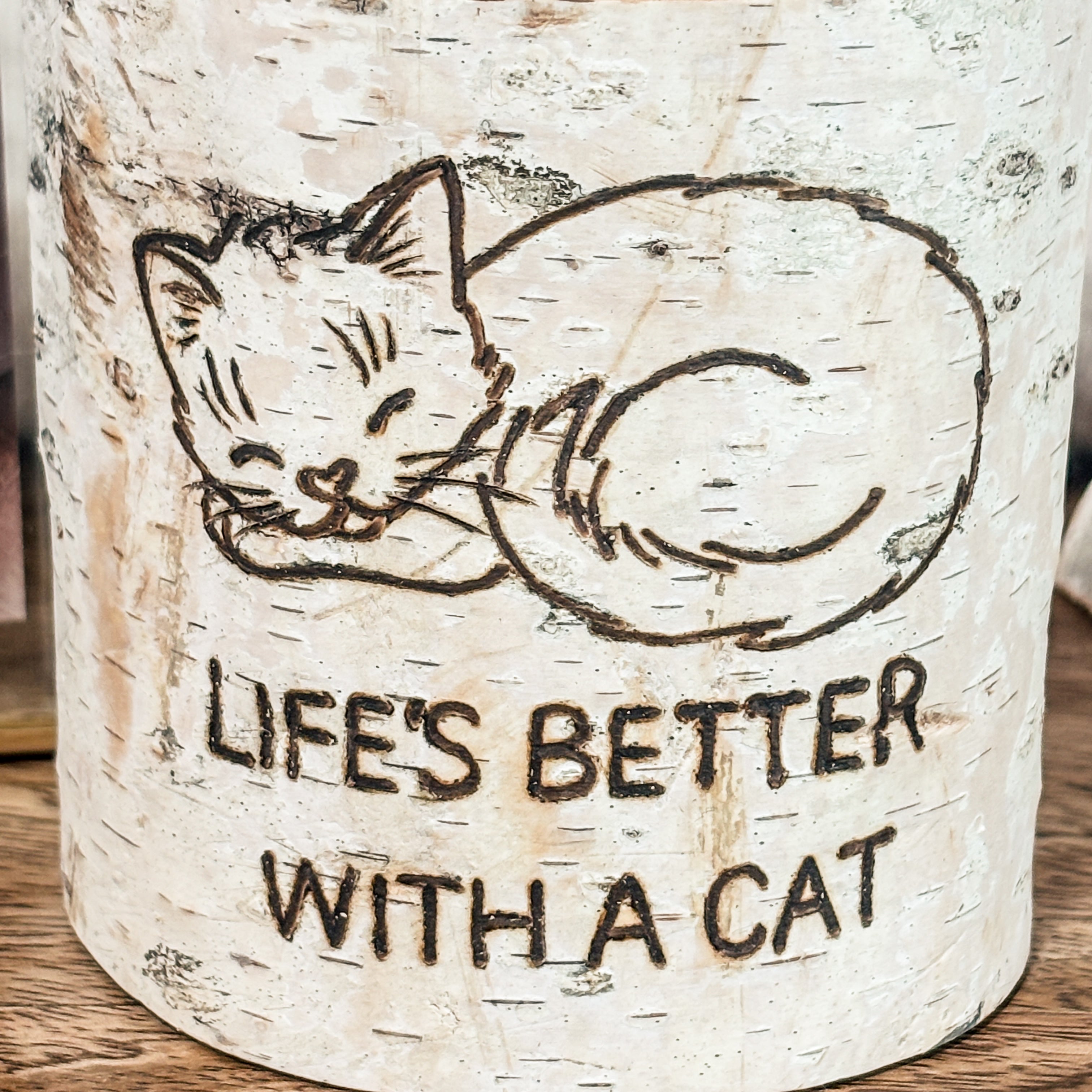Handcrafted All Natural Birch Wood Candle - Cat Lover