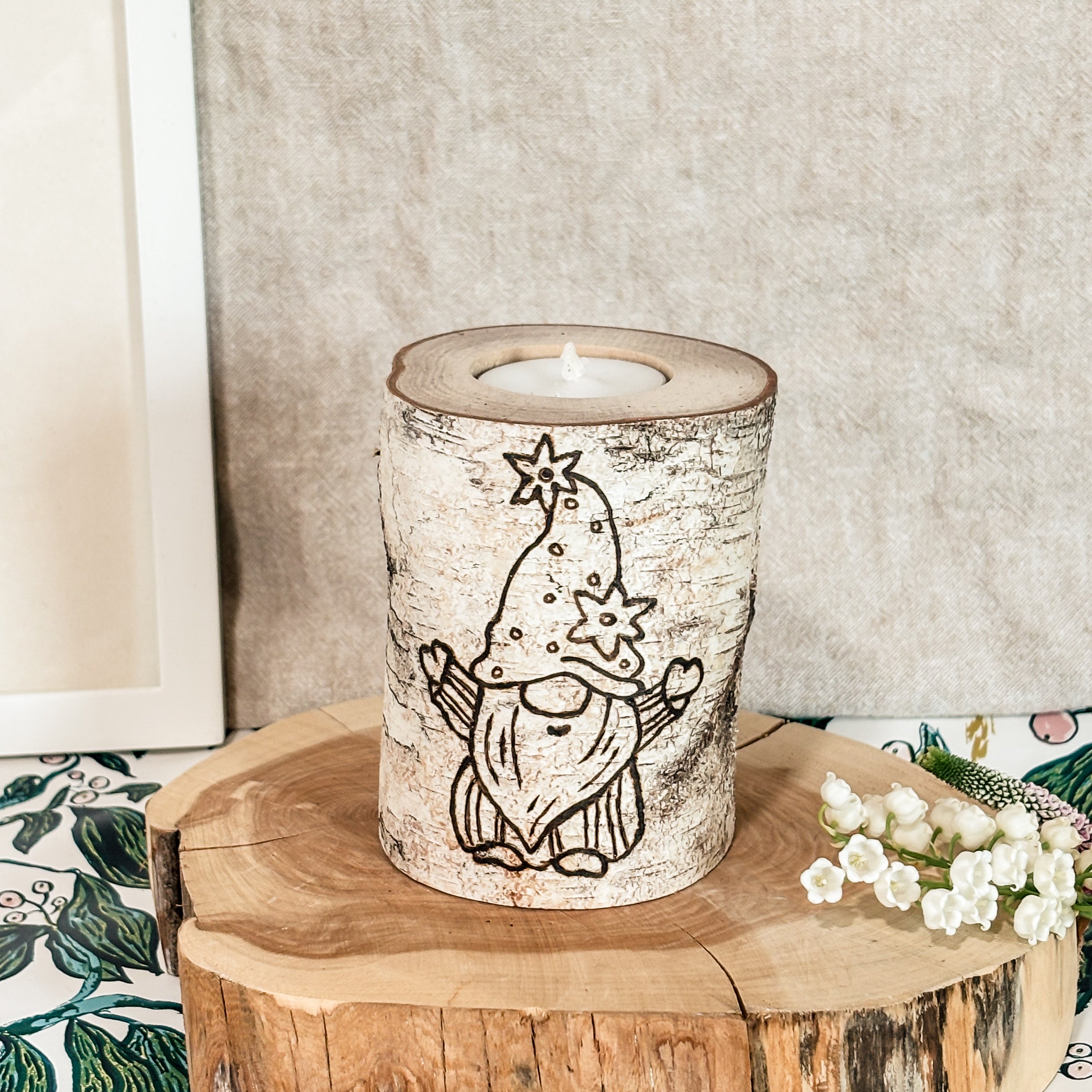 Handcrafted All Natural Birch Wood Candle - Gnome
