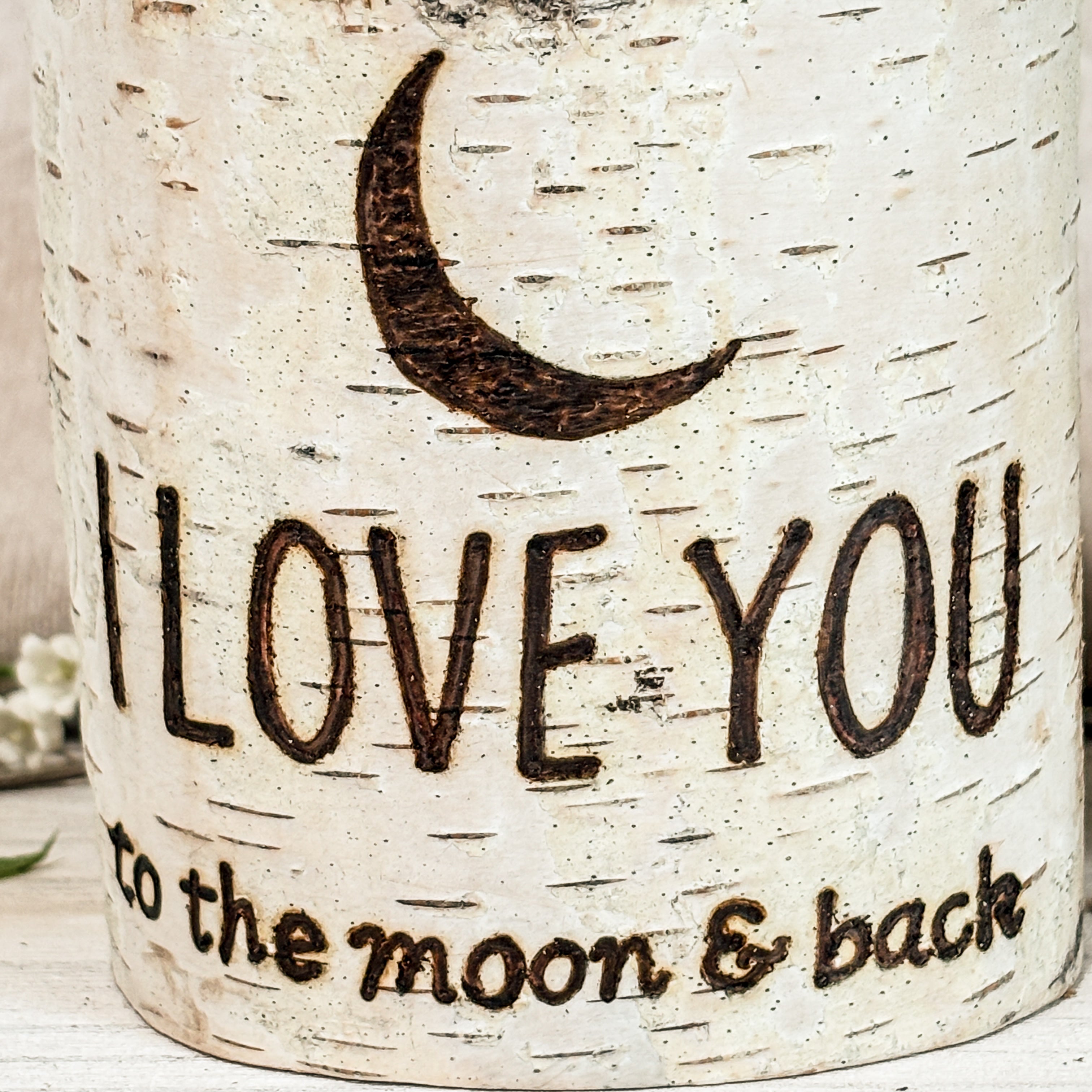 Handcrafted All Natural Birch Wood Candle - I Love You To The Moon and Back