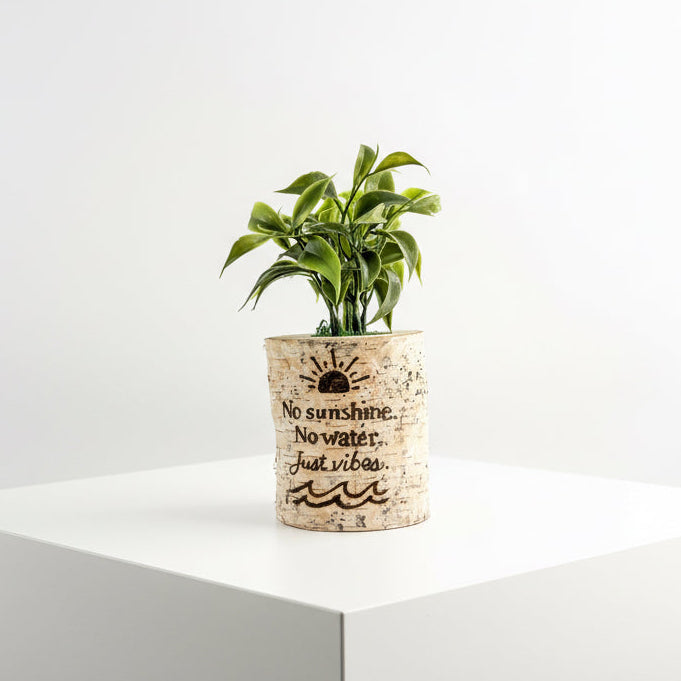 Birch Log Planter With Faux Plant - No Sunshine. No Water. Just Vibes