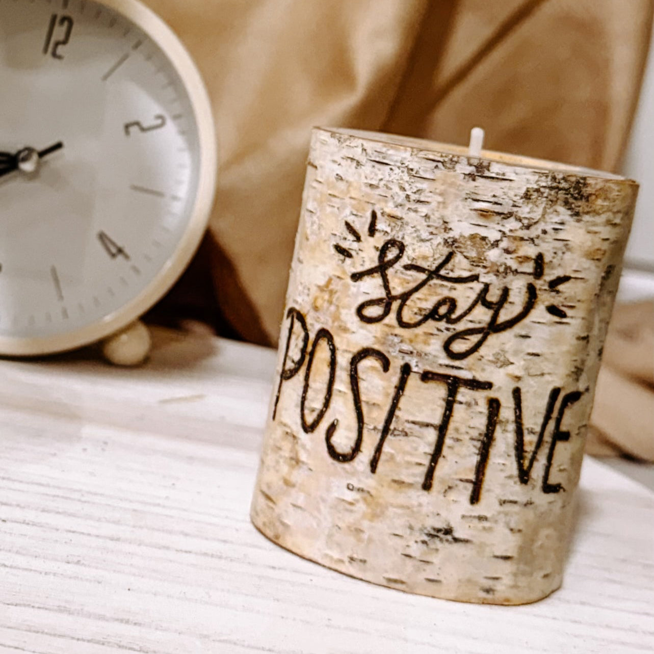 Handcrafted All Natural Birch Wood Candle - Stay Positive