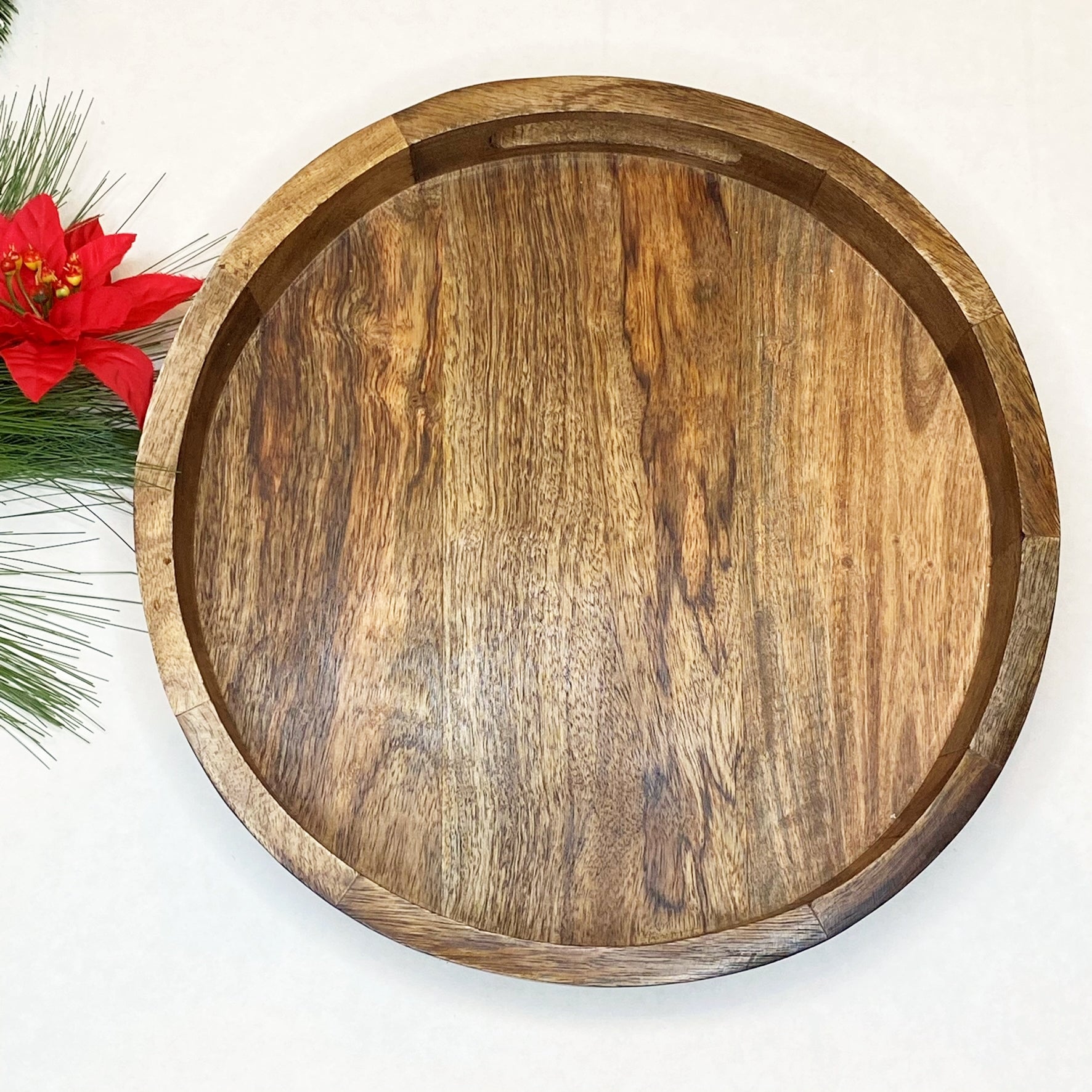 12-inch Rustic Dark Wood Advent Wreath Display Tray