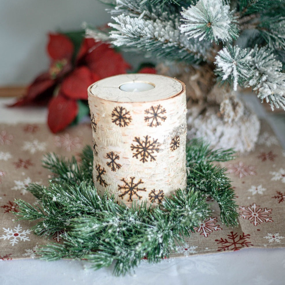 Snowflake Holiday Birch Wood Candle