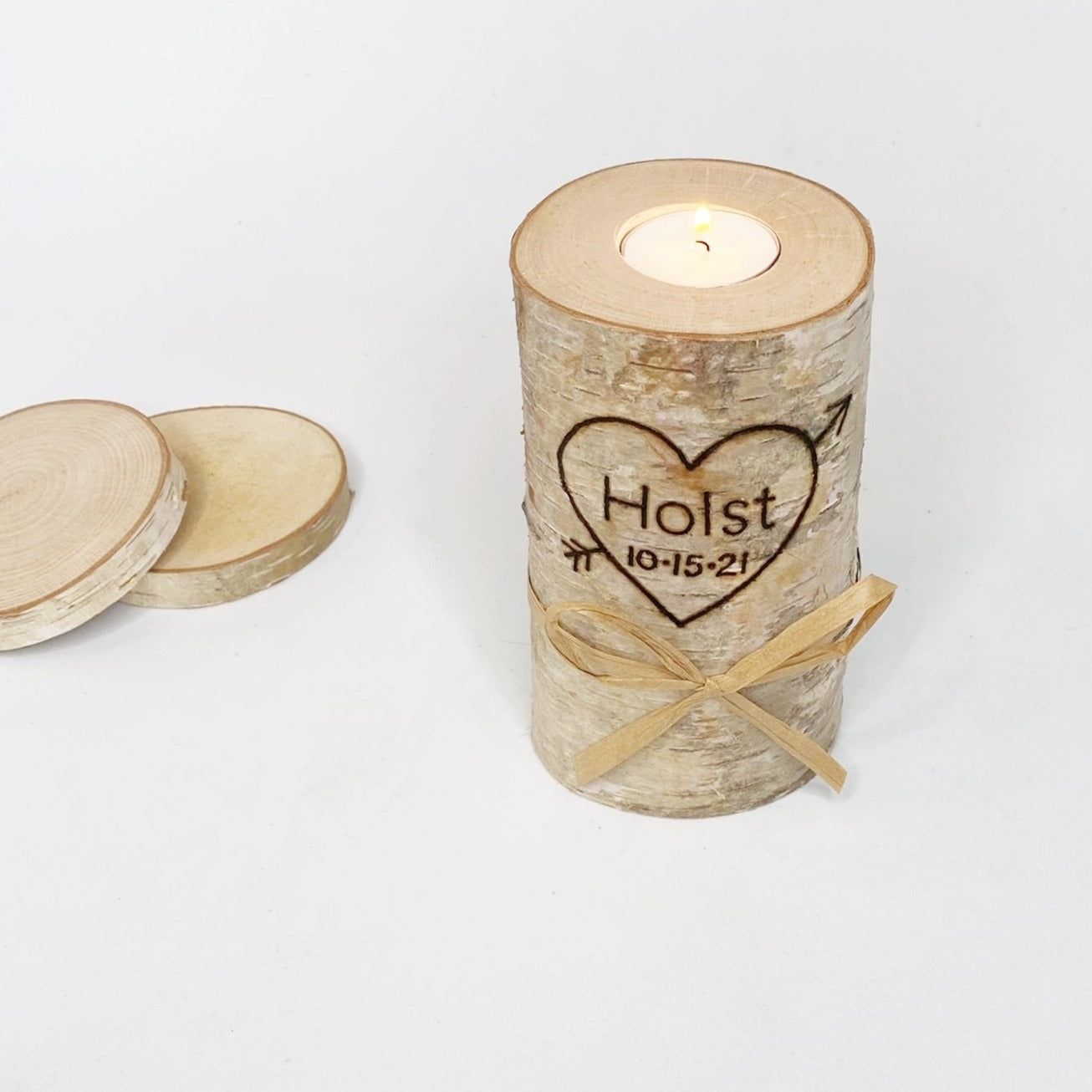 Personalized Birch Wood Candle Holder with Last Name