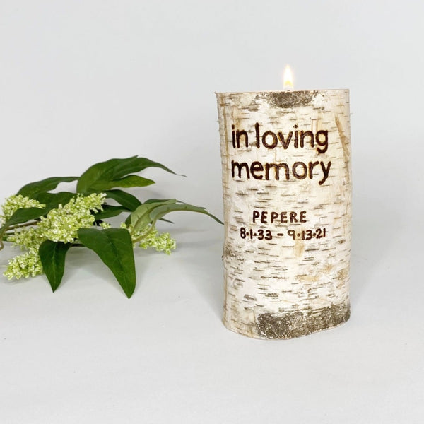 Handcrafted Birch Wood Personalized Memorial Candle