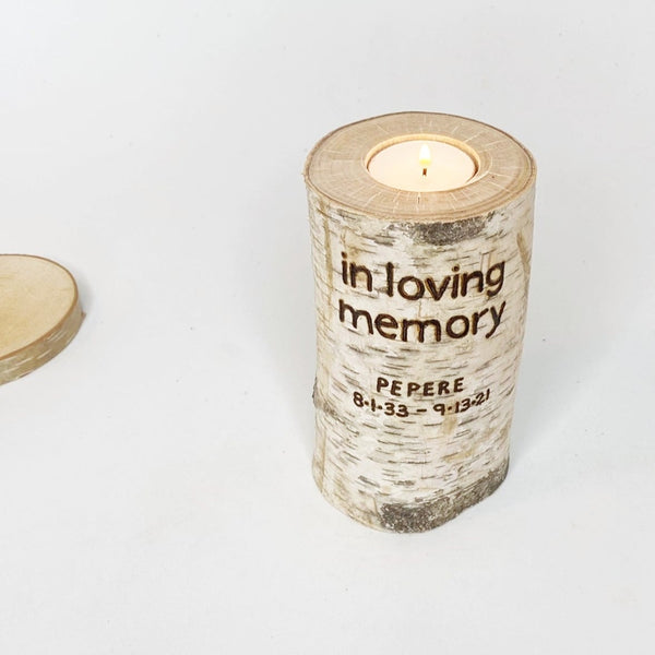 Handcrafted Birch Wood Personalized Memorial Candle