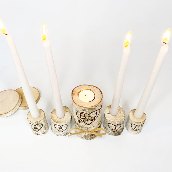 Birch Wood Family Wedding Unity Candle Set | JV Country Creations