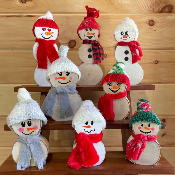 Handcrafted All Natural Birch Wood Snowmen