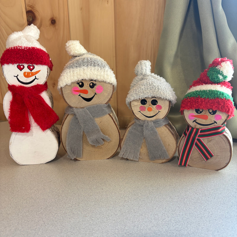 Handcrafted All Natural Birch Wood Snowmen