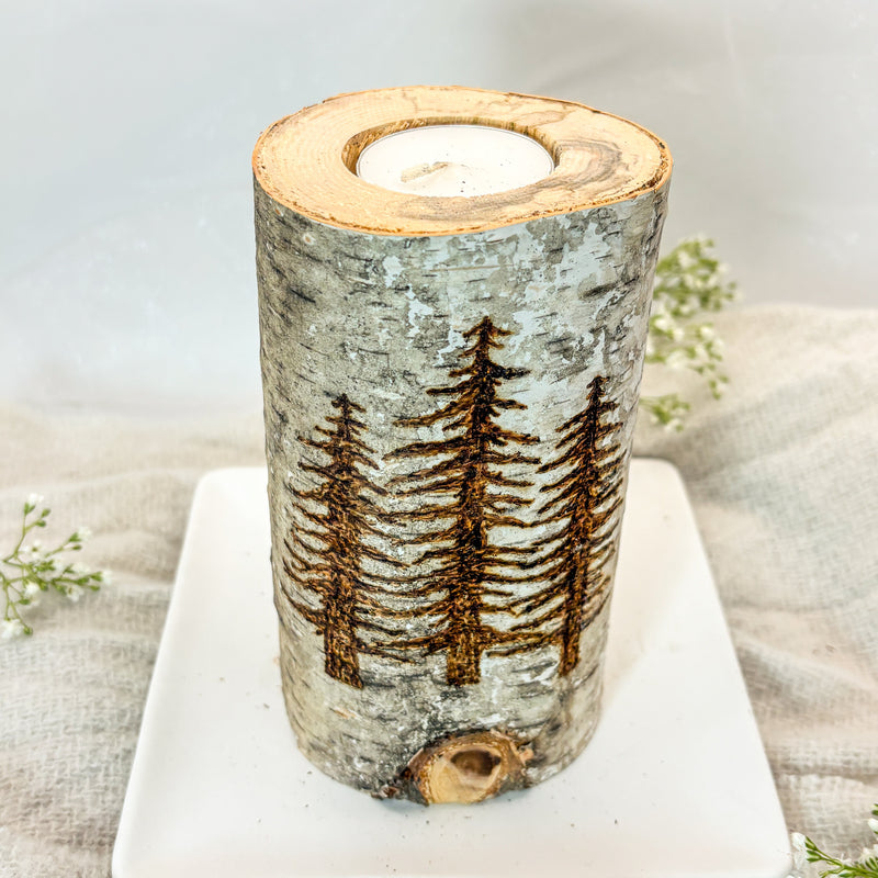 Handcrafted All Natural Birch Wood Candle - Pine Trees