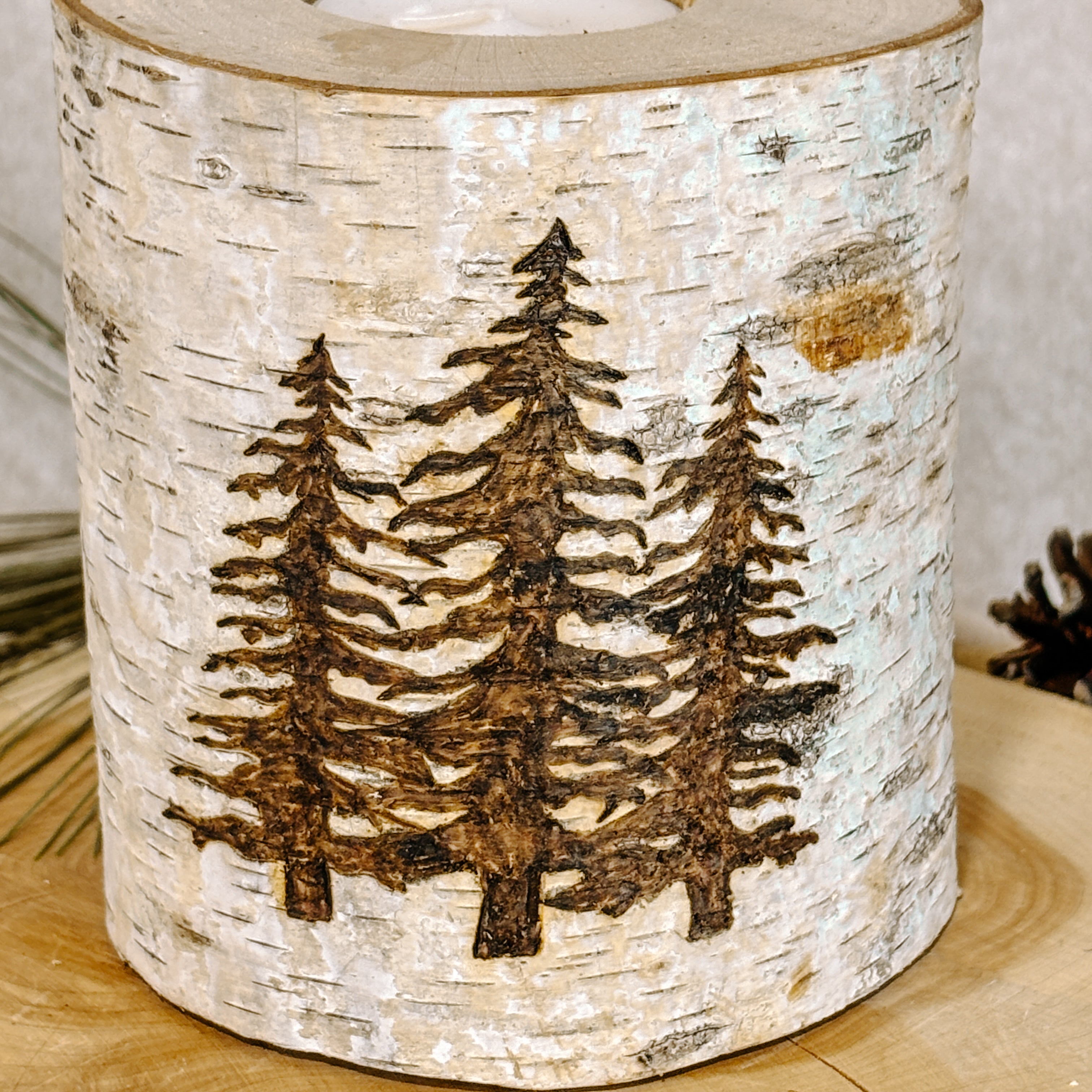 Handcrafted All Natural Birch Wood Candle - Pine Trees