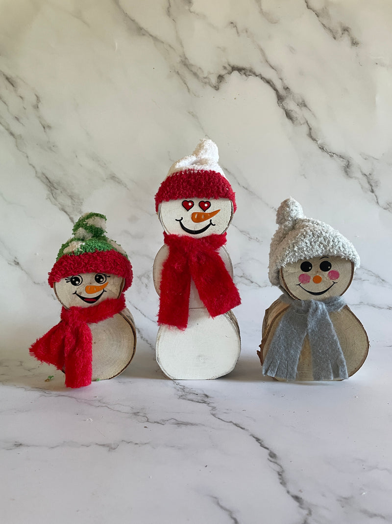 Handcrafted All Natural Birch Wood Snowmen