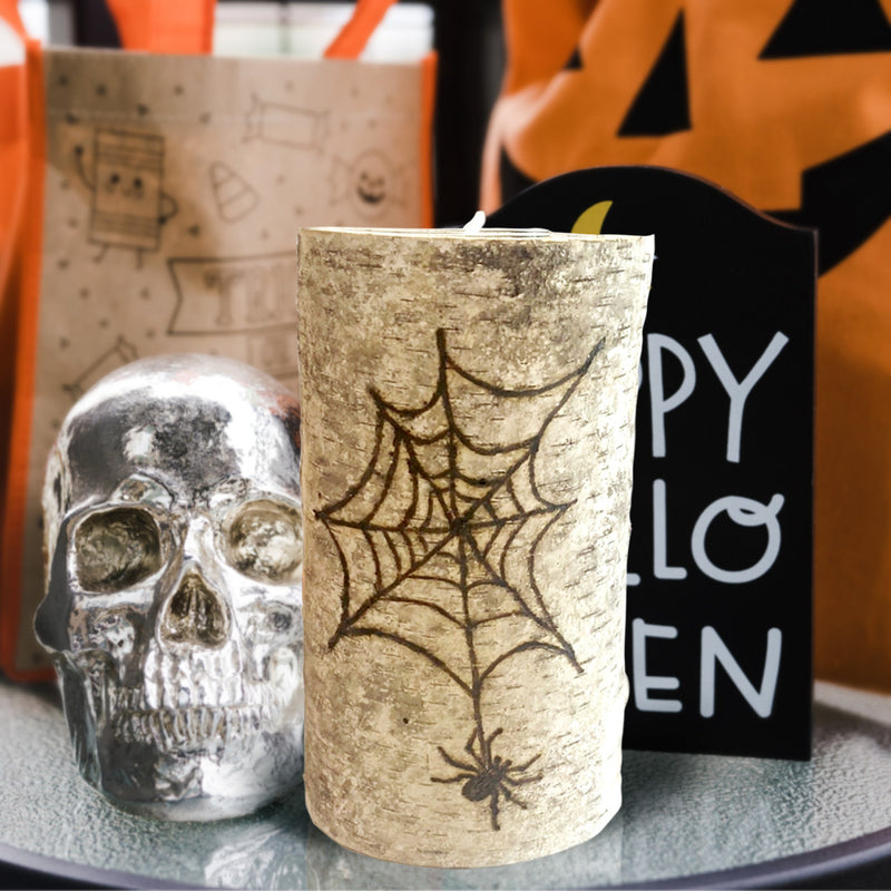 Handcrafted All Natural Birch Wood Candle - Spooky Spider Web