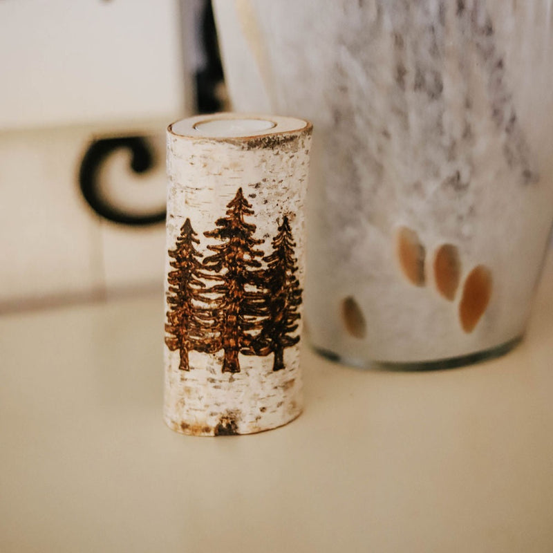Handcrafted All Natural Birch Wood Candle - Pine Trees