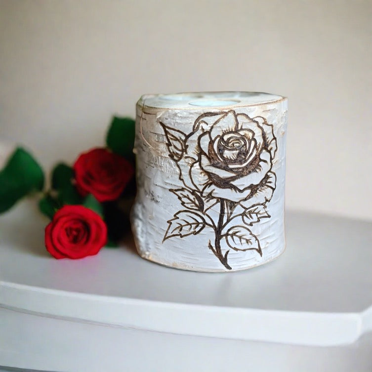 Handcrafted XL Birch Wood Candle Holder - Rose