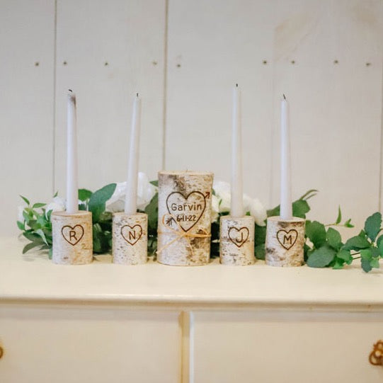 Birch Wood Family Name Unity Candle Set