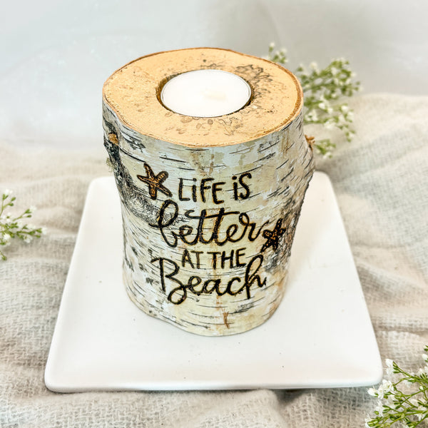 Handcrafted All Natural Birch Wood Candle - Life's Better at the Beach