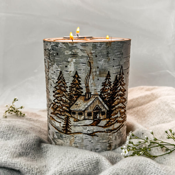 Handcrafted All Natural XL Birch Wood Candle - Cabin in the Woods