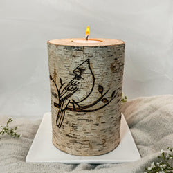 Handcrafted All Natural Birch Wood Memorial Candle - Cardinal