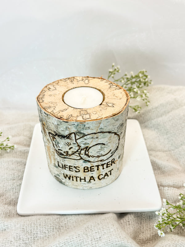 Handcrafted All Natural Birch Wood Candle - Cat Lover