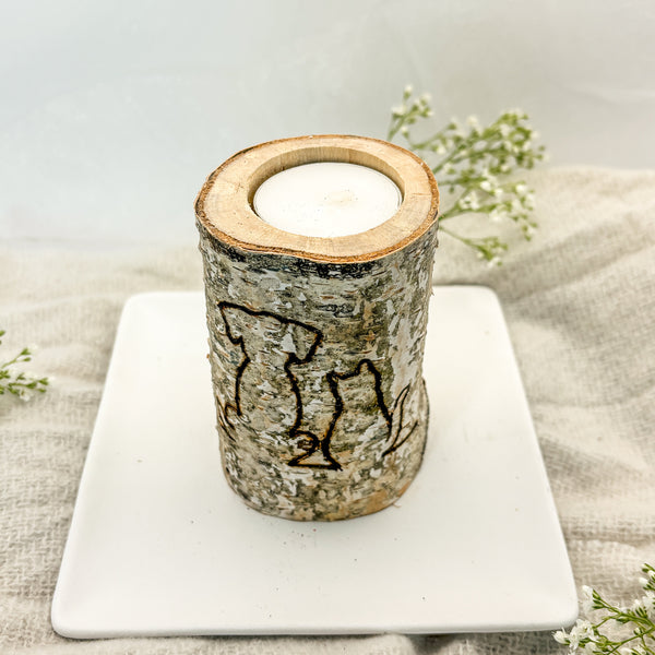 Handcrafted All Natural Birch Wood Candle - Dog and Cat