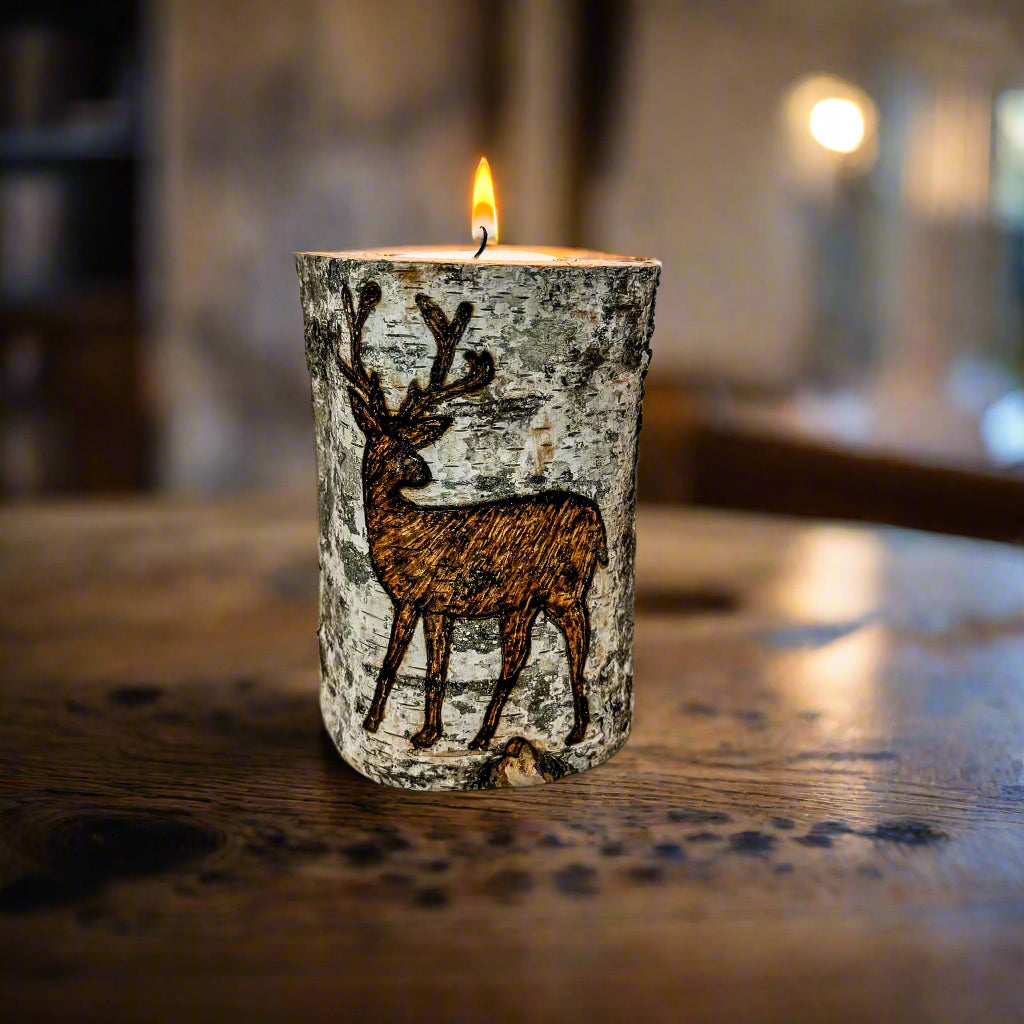Handcrafted All Natural Birch Wood Candle - Deer