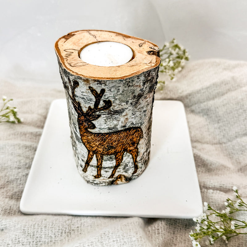 Handcrafted All Natural Birch Wood Candle - Deer