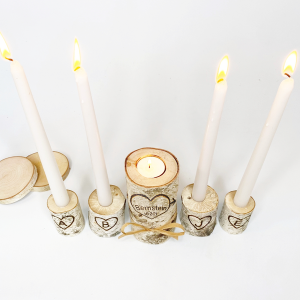 Birch Wood Family Name Unity Candle Set