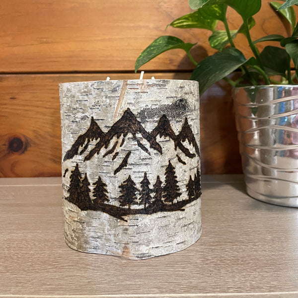 Mountain Scenery Birch Wood Candle