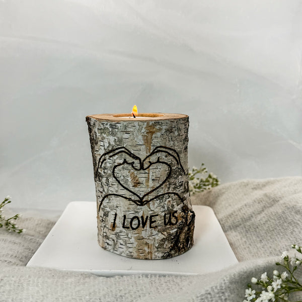 Handcrafted All Natural Birch Wood Candle - I Love Us.