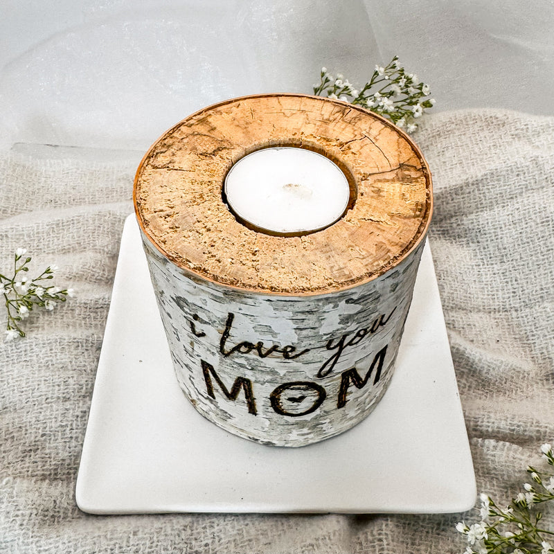 Handcrafted All Natural Birch Wood Candle - I Love You Mom