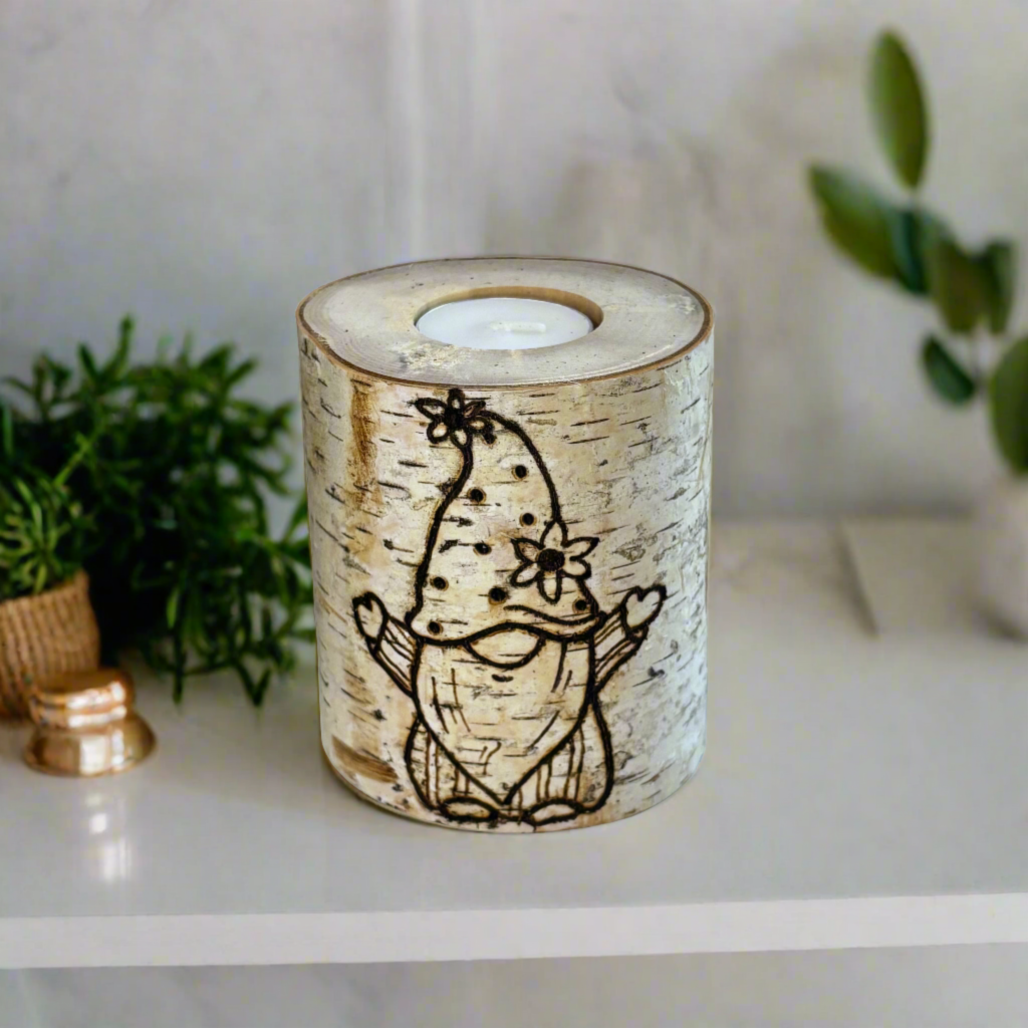 Handcrafted All Natural Birch Wood Candle - Gnome