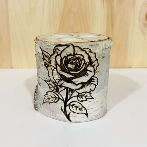 Handcrafted XL Birch Wood Candle Holder - Rose