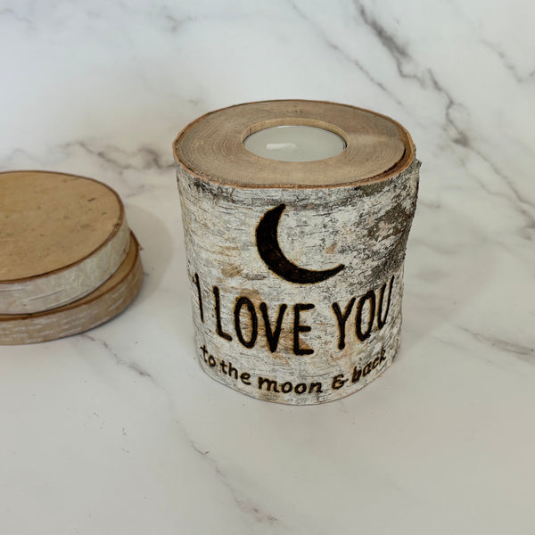 Handcrafted All Natural Birch Wood Candle - I Love You To The Moon and Back