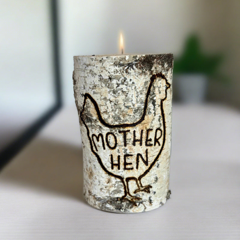 Handcrafted All Natural Birch Wood Memorial Candle - Mother Hen