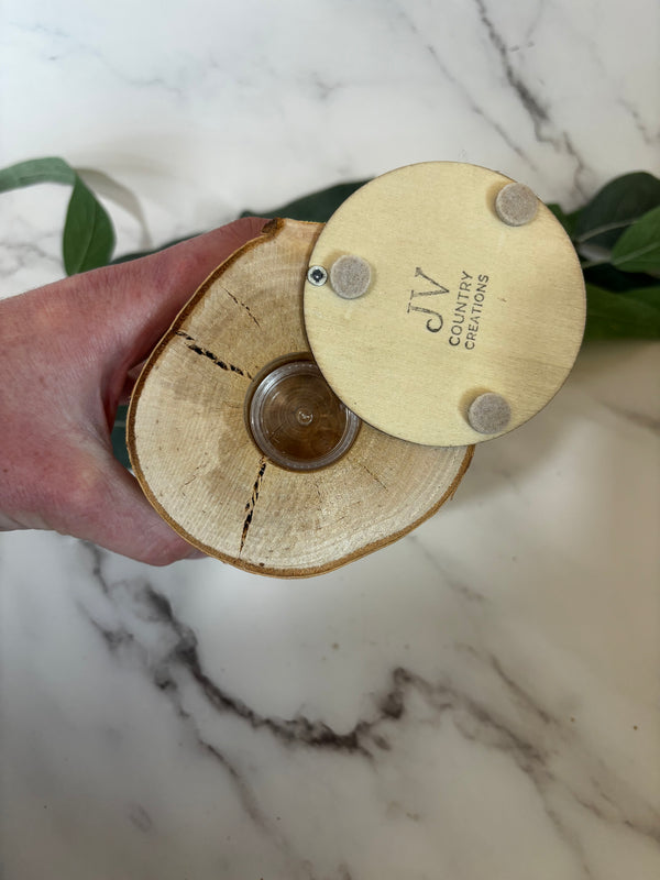 Handcrafted Custom Birch Wood Log Memorial Candle Mini Urn