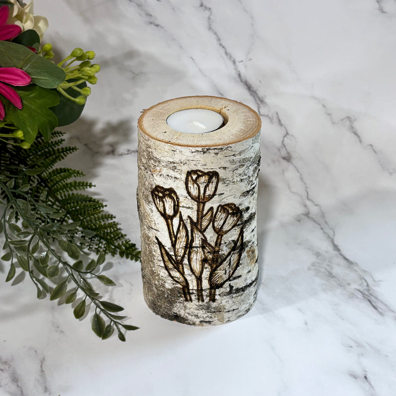 Handcrafted All Natural Birch Wood Candle - Spring Tulips