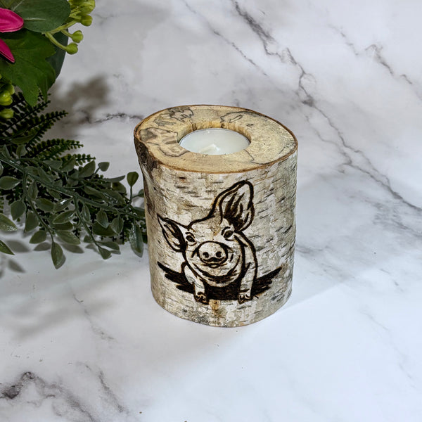 Handcrafted All Natural Birch Wood Candle - Wilbur the Pig