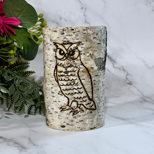 Handcrafted All Natural Birch Wood Candle - Owl